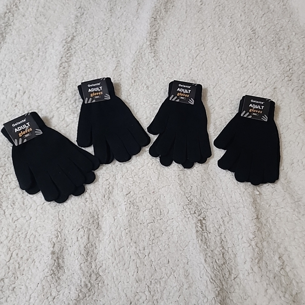 Gelante Adult Winter Gloves Knitted Magic Gloves Set 4- Pairs Black Unisex